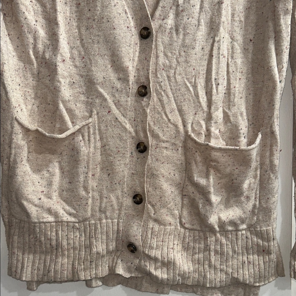 Cream Speckled Cardigan Cardigan Button Up Sweater Ribbed Sleeves and Bottom XS - Picture 6 of 8